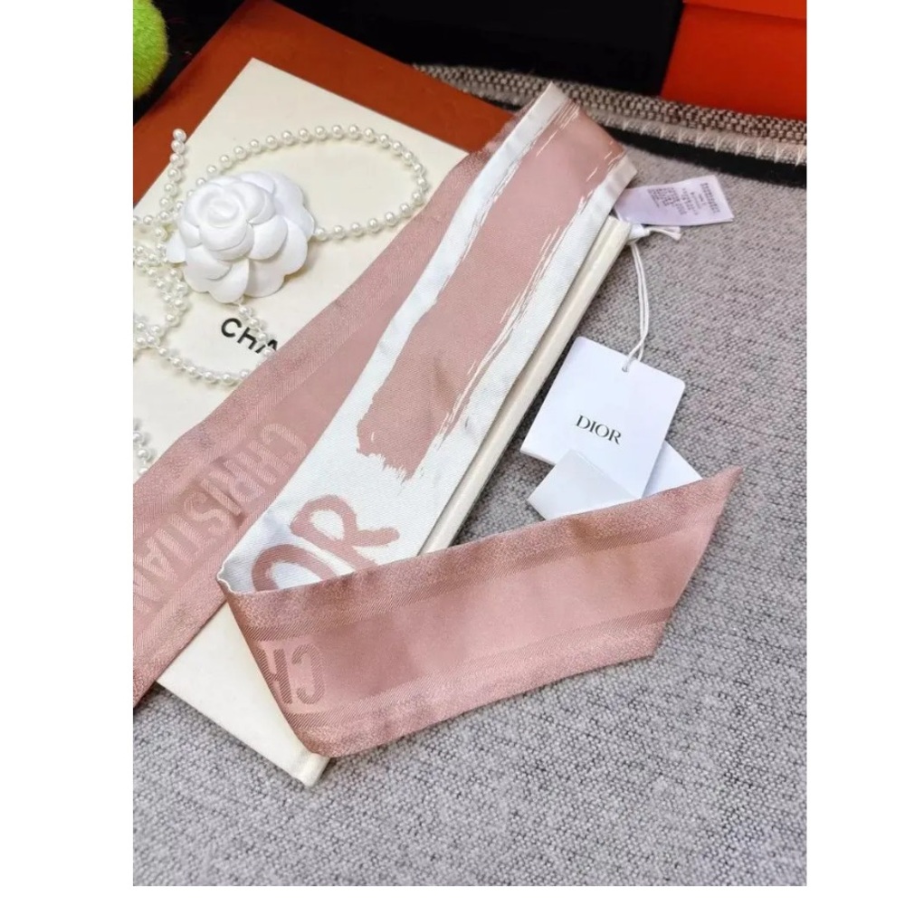 Dior Pink and White Logo Twilly Scarf-2506 - Picture 4 of 5
